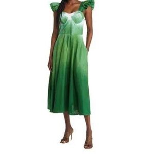 SIKA Binsa Ombré Ruffle Cotton Midi Dress in Green Ombre Women’s Size 8